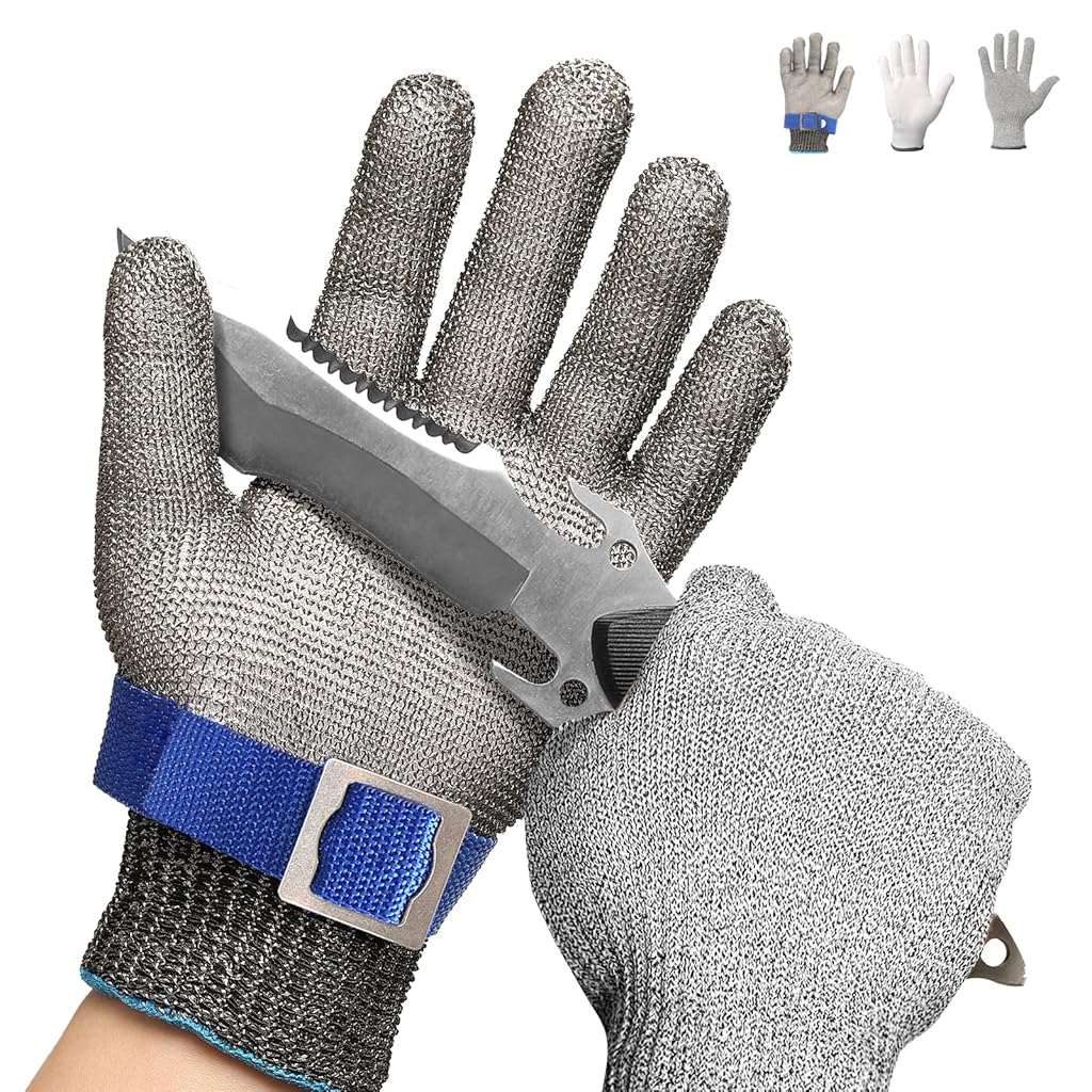 HASTHIP 1 Pair Work Gloves Stainless Steel Mesh Glove Anti-Cut Work Gloves Stainless Steel Mesh Glove Puncture Proof Safety Glove for Fish Handling, Meat Processing, Metalworking, Gardening HASTHIP 1 Pair Work Gloves Stainless Steel Mesh Glove Anti-Cut Work Gloves Stainless Steel Mesh Glove Puncture Proof Safety Glove for Fish Handling, Meat Processing, Metalworking, Gardening